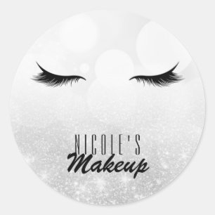 Pegatina Redonda Pestañas Extensiones de Pestañas Plateado Belleza 