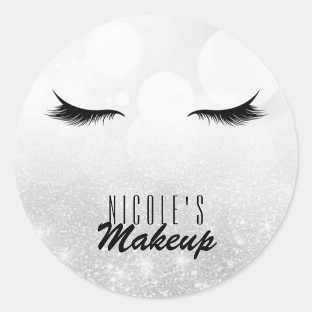 Pegatina Redonda Pestañas Extensiones de Pestañas Plateado Belleza  (Anverso)