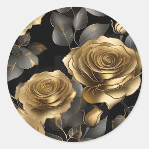 Pegatina Redonda Petales de oro para rosas