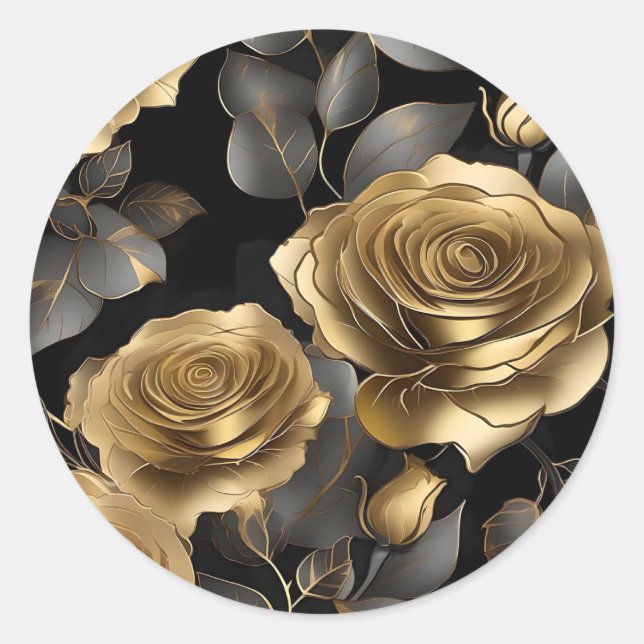 Pegatina Redonda Petales de oro para rosas (Anverso)