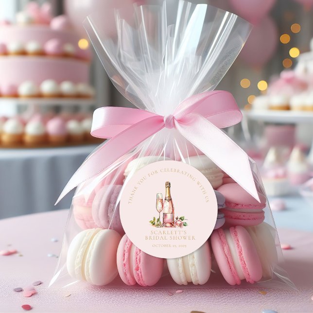 Pegatina Redonda Petales elegantes y ducha de novia Prosecco (Petals and Prosecco Round Sticker )