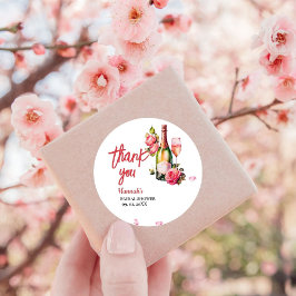 Pegatina Redonda Petales Y Ducha De Novias Prosecco Gracias