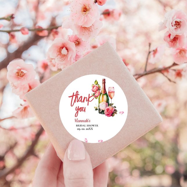 Pegatina Redonda Petales Y Ducha De Novias Prosecco Gracias (Subido por el creador)