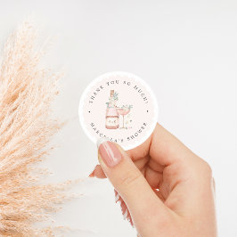 Pegatina Redonda Petales y Prosecco Ducha Bridal Bachelorette