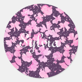 Pegatina Redonda Pétalos de flor de pintura rosada de acrílico