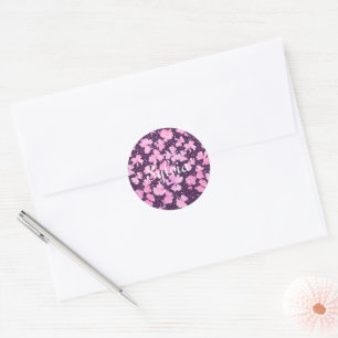 Pegatina Redonda Pétalos de flor de pintura rosada de acrílico