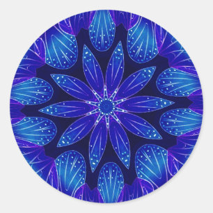 Pegatina Redonda Pétalos morados y Verde azulados Mandala