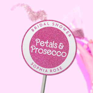 Pegatina Redonda Pétalos y Prosecco Arco Floral Boho Despedida de S