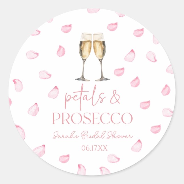 Pegatina Redonda Pétalos y Prosecco Champán Despedida de soltera  (Anverso)