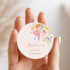 Pegatina Redonda Petals & Prosecco Floral Bridal Shower Stickers