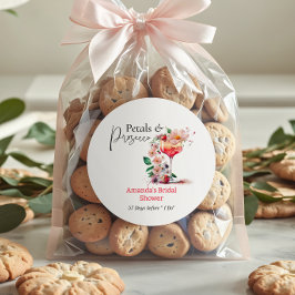 Pegatina Redonda Petals Prosecco Garden Floral Bridal Shower Favor