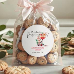 Pegatina Redonda Petals Prosecco Garden Floral Bridal Shower Favor
