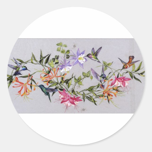 Pegatina Redonda Petas de colibrí envueltas (Anverso)