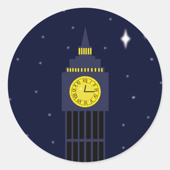 Pegatina Redonda Peter Pan Neverland Clock Tower deseante estrella (Anverso)