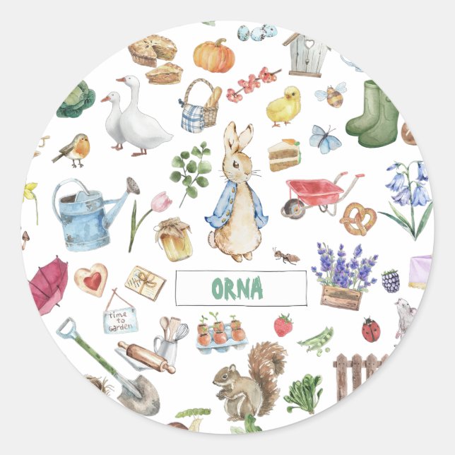 Pegatina Redonda peter personalizado del conejo (Anverso)