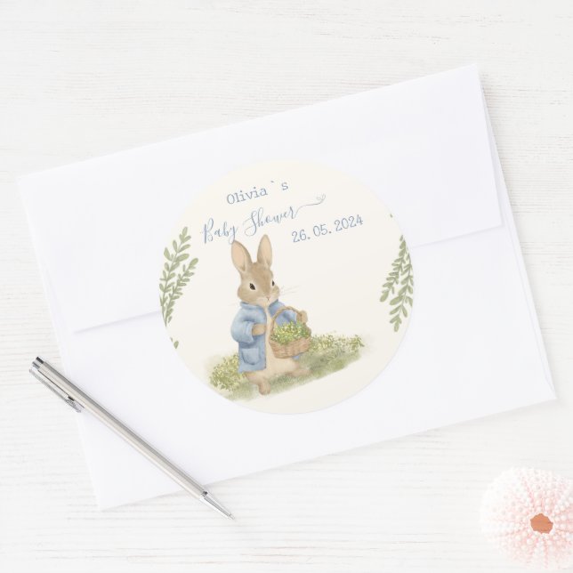 Pegatina Redonda Peter Rabbit Baby Shower (Sobre)
