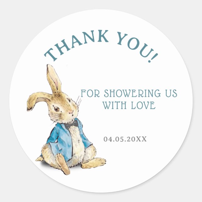 Pegatina Redonda Peter Rabbit Baby Shower Gracias Por Favor (Anverso)