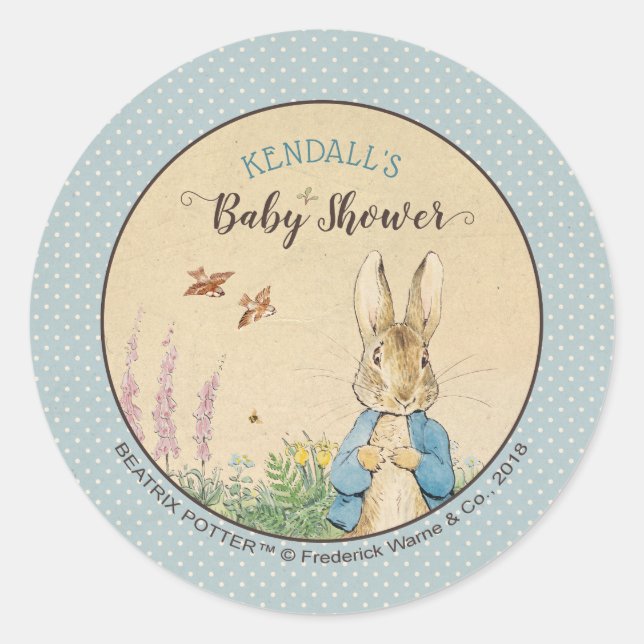 Pegatina Redonda Peter Rabbit | Boy Baby Shower (Anverso)