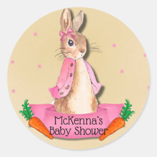 Pegatina Redonda Peter Rabbit Flopsy Chica Rosado Baby Shower
