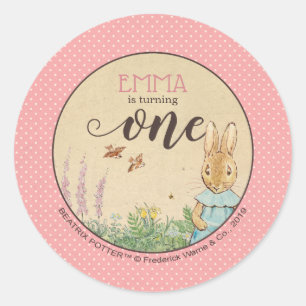 Pegatina Redonda Peter Rabbit   Primer cumpleaños de la niña