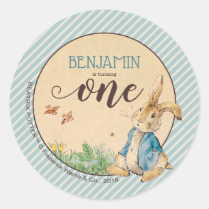 Pegatina Redonda Peter Rabbit   Primer cumpleaños del bebé