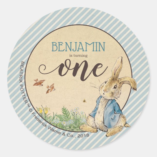 Pegatina Redonda Peter Rabbit | Primer cumpleaños del bebé (Anverso)
