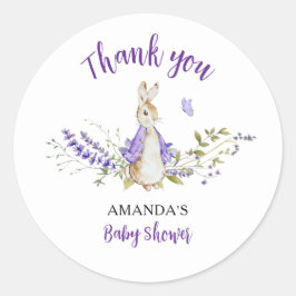 Pegatina Redonda Peter Rabbit Purple Baby Shower