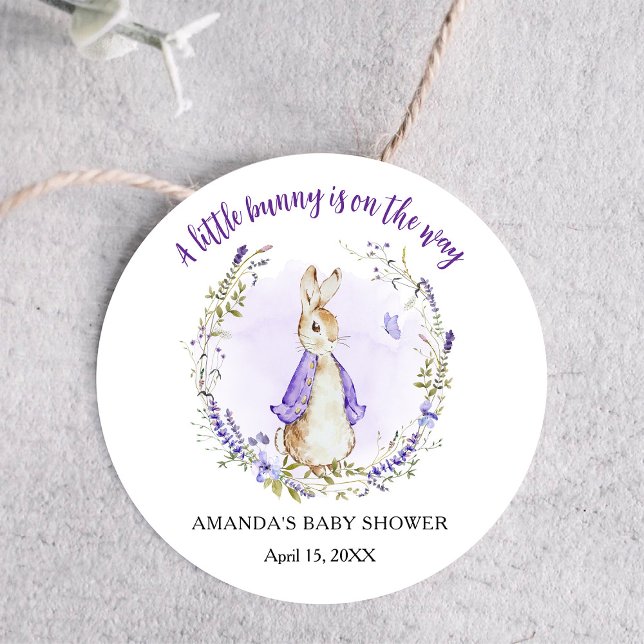 Pegatina Redonda Peter Rabbit Purple Baby Shower (Subido por el creador)