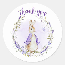 Pegatina Redonda Peter Rabbit Purple Baby Shower Gracias