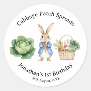 Pegatina Redonda Peter Rabbit Veggie Basket Baby Shower Favor