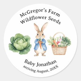 Pegatina Redonda Peter Rabbit Veggie Basket Baby Shower Favor