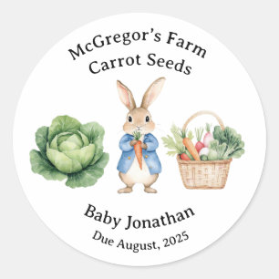 Pegatina Redonda Peter Rabbit Veggie Basket Baby Shower Favor