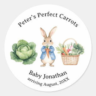 Pegatina Redonda Peter Rabbit Veggie Basket Baby Shower Favor