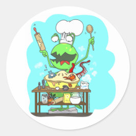 Pegatina Redonda Peter y el monstruo del clóset, horneando