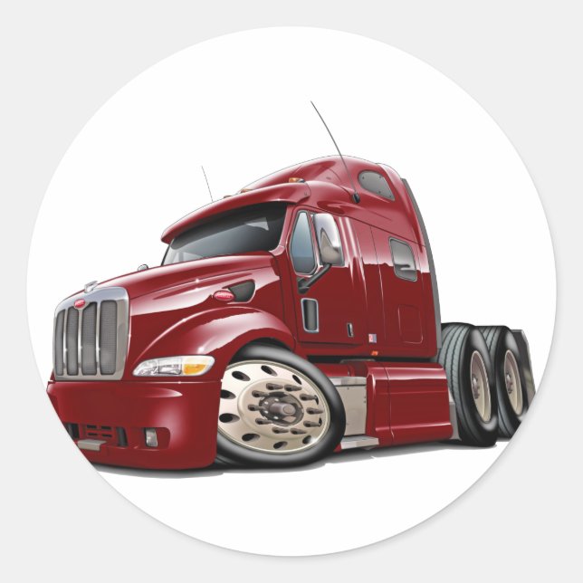 Pegatina Redonda Peterbilt Maroon Truck (Anverso)