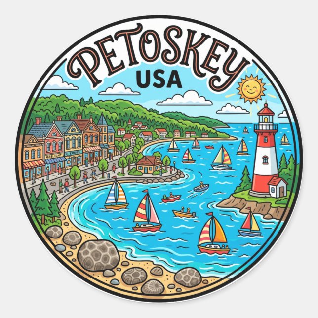 Pegatina Redonda Petoskey EE. UU. (Anverso)