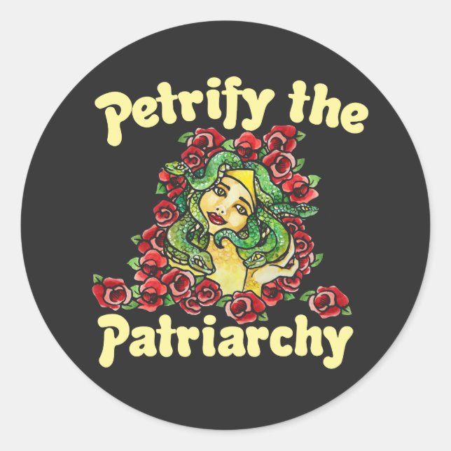 Pegatina Redonda Petrify la medusa feminista patriarcal (Anverso)
