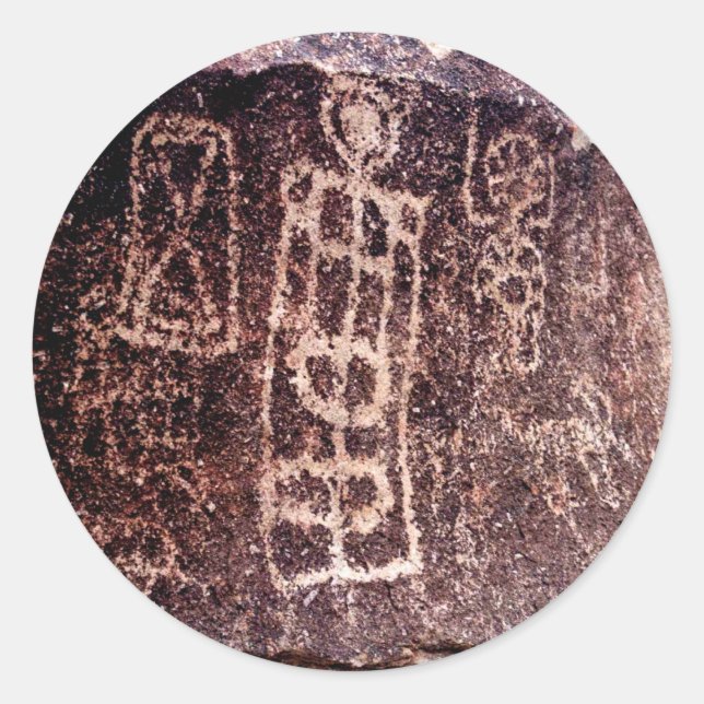 PEGATINA REDONDA PETROGLÍFICOS ESTADOUNIDENSE SUROESTE, NEVADA DESE (Anverso)