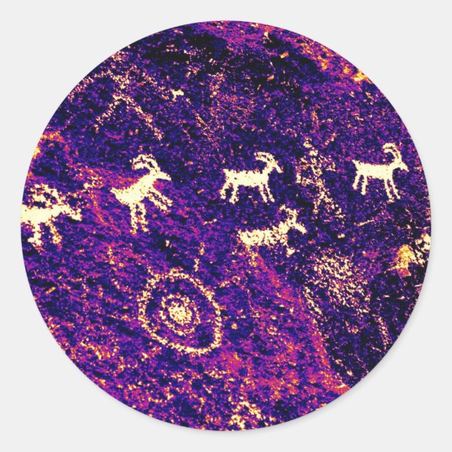 PEGATINA REDONDA PETROGLÍFICOS NEVADA DESIERTO AMERICANO SUROESTE (Anverso)