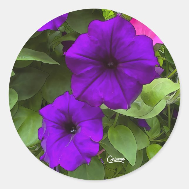 Pegatina Redonda Petunias moradas - Pegatinas sobre (Anverso)