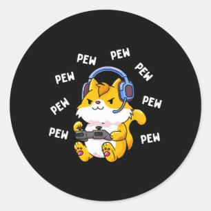 Pegatina Redonda Pew Gamer videojuego de gatos gatos Gaming Kitty L