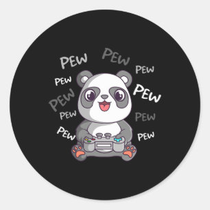 Pegatina Redonda Pew Pew Cute Panda Video Gaming Gamer
