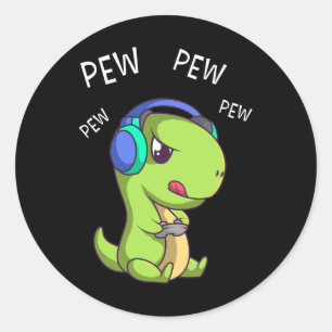 Pegatina Redonda Pew Pew Cute T-rex Dinosaur Video Gamaming 1