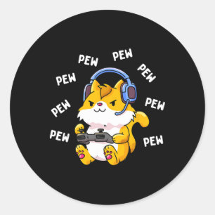 Pegatina Redonda Pew Pew Gamer videojuego gatos Gaming Kitty Lov