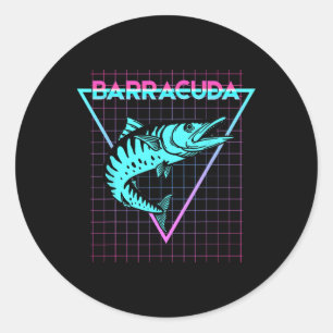 Pegatina Redonda Pez Barracuda Pesca Estética Retro Barracuda 