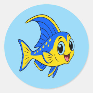 Pegatina Redonda Pez Basslet de Aleta de Cuchilla Kawaii Azul Amari