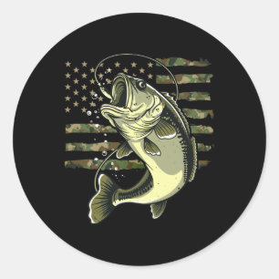 Pegatina Redonda Pez Byss Pesca Usa Camuflaje Bandera Americana Fis