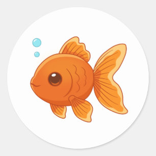 Pegatina Redonda Pez dorado de dibujos animados lindos sobre fondo