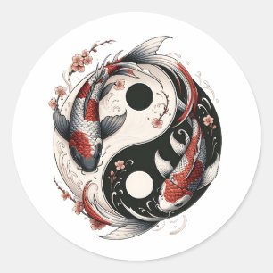 Pegatina Redonda Pez Koi Japonés Yin Yáng