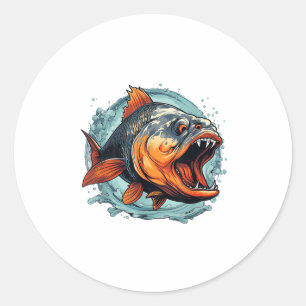 Pegatina Redonda Pez Monstruo Genial Para Amantes de Piranha _1